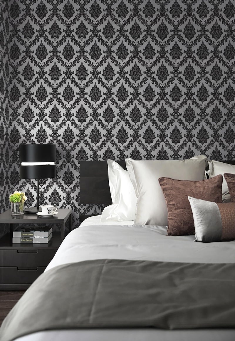 Micpolo 17.7" x118" Peel and Stick Wallpaper Black Wall Paper for Bedroom Damask Gothic Wallpaper Black Contact Paper for cabiner Shelf Liner Furniture Decorative Wall Vinyl - Image 4